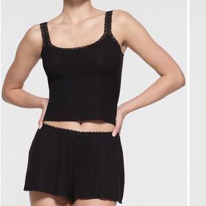 SKIMS Black Ribbed top with Lace Detail